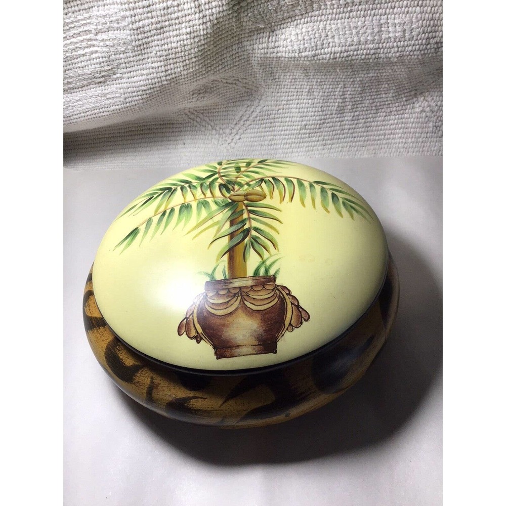 Oriental Accent Round Covered Dish And Tropical Prints Size 7X2.5”